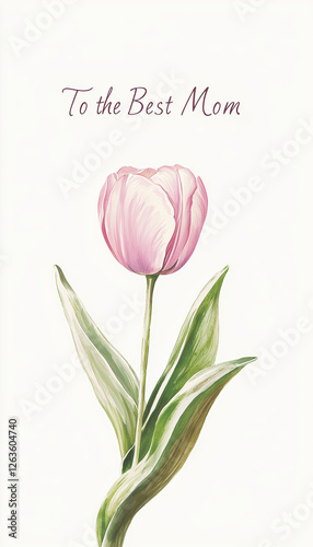 Elegant Mother's Day Card Design with Minimalist Pink Tulip and Refined Serif Text