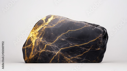Stunning black rock with striking gold accents showcasing natural beauty and mineral richness