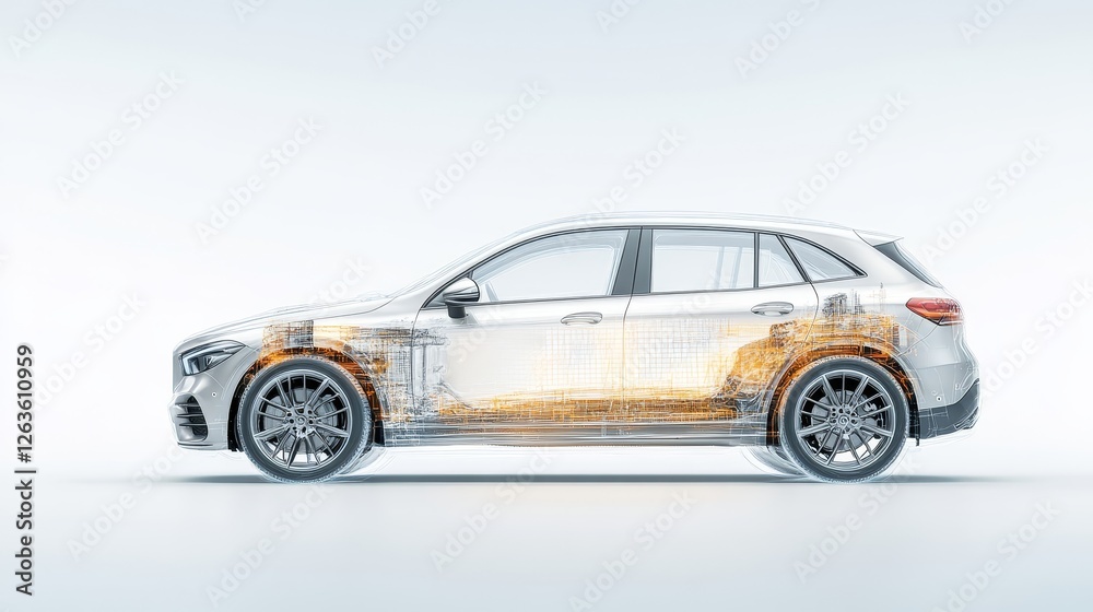 Fototapeta premium Transparent Car Illustration Showcasing Mechanical Design Elements
