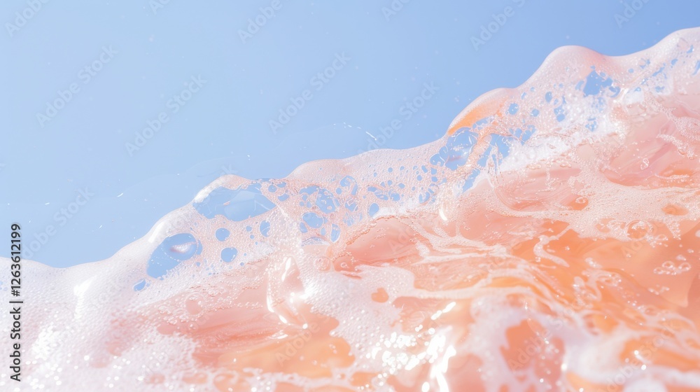 Fototapeta premium Abstract fluid background with pastel pink, blue, and gold hues, glossy texture, and luminous reflections. Background