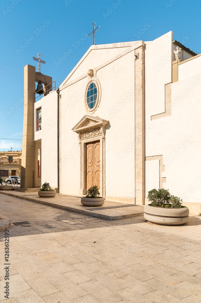 Fototapeta premium The Sanctuary of Santa Maria di Portosalvo is located in the center of Pozzallo, province of Ragusa, Sicily