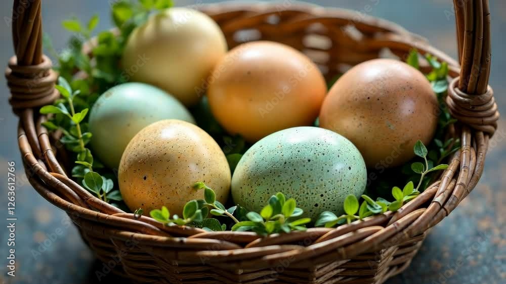 4k frame wicker basket with easter eggs close up 4k frame wicker basket with easter eggs close up