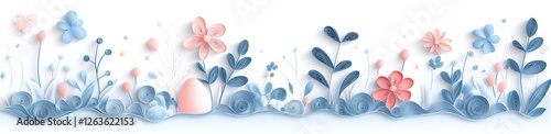 Easter Vector illustration in Denim Blue and Soft Pink with Paper Quilling Details and Warmth of Togetherness concept using texture overlays and visual hierarchy