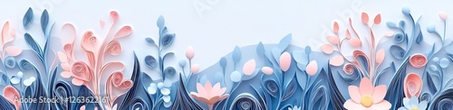 Easter Vector illustration in Denim Blue and Soft Pink with Paper Quilling Details and Warmth of Togetherness concept using texture overlays and visual hierarchy