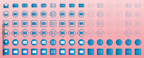 Unique Mail icon set. email, E-mail, and envelope icon. Email icon vector. Envelope icon, E-mail icons. Containing send, receive, read, inbox, message, and buttons symbol for app and website.