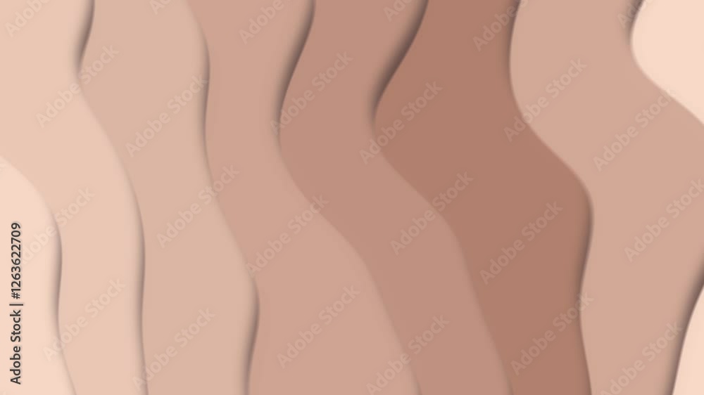 Minimalist abstract motion background with gradient wave in color of the year 2025 mocha mousse, cream beige, light brown. Flowing vertical wavy lines curved stripes pattern in nude palette. Sand dune