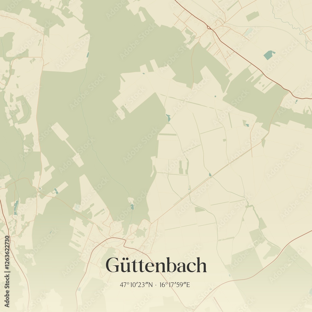 Fototapeta premium Vintage map of Güttenbach, Austria.