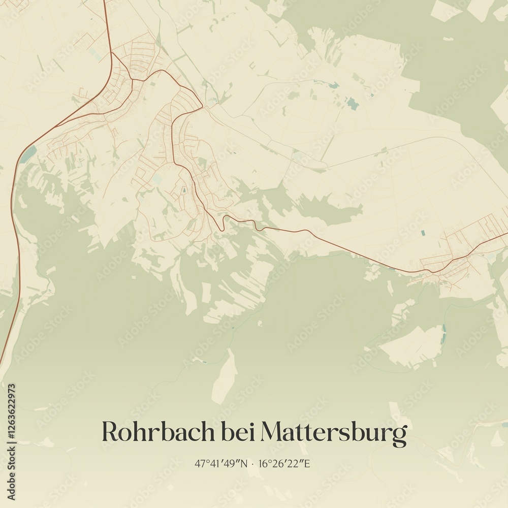 Fototapeta premium Vintage map of Rohrbach bei Mattersburg, Austria.