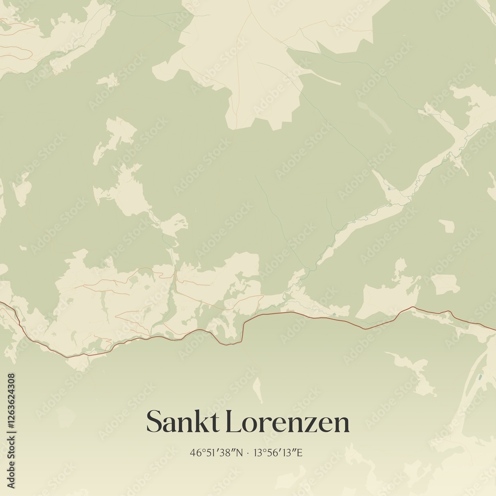 Fototapeta premium Vintage map of Sankt Lorenzen, Austria.