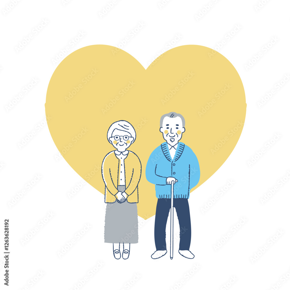 シニアカップル　ハートの背景