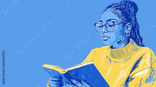 Woman Reading a Book Pop art aesthetics illustration.