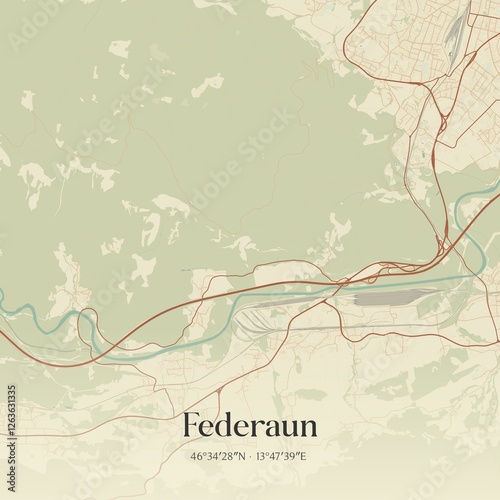 Vintage map of Federaun, Austria.