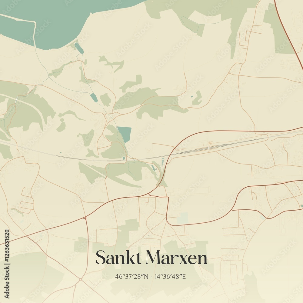 Fototapeta premium Vintage map of Sankt Marxen, Austria.