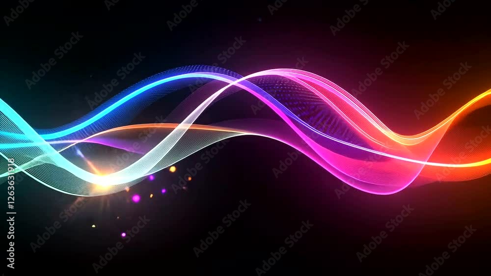 Colorful abstract waves with glowing effects on black Colorful abstract waves with glowing effects on black