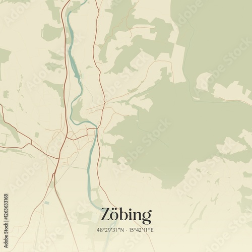 Vintage map of Zöbing, Austria. photo