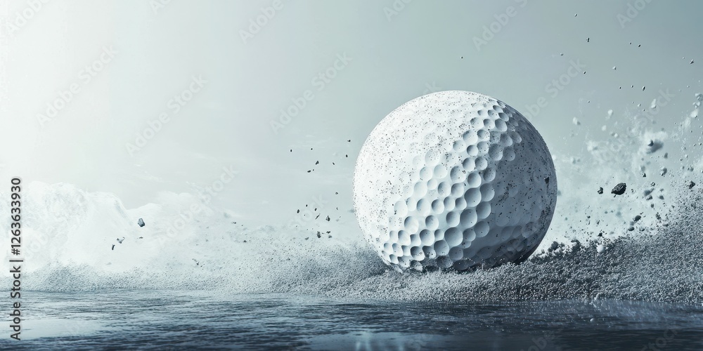 Dynamic golf ball splashes through water with spray and excitement during a vibrant game Dynamic golf ball splashes through water with spray and excitement during a vibrant game