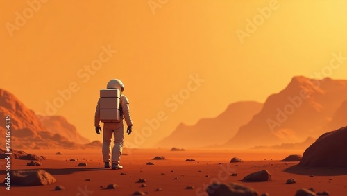 Astronaut exploring martian landscape