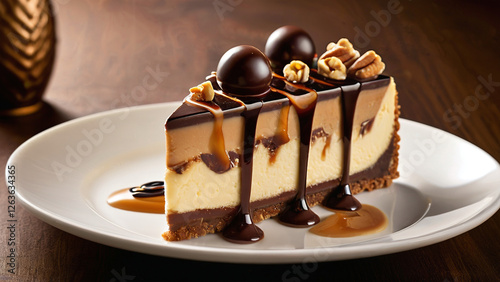 Snickers Cheesecake with Chocolate, Caramel, and Peanuts – A Decadent 4K Dessert Photography Showcasing the Perfect Blend of Creamy and Crunchy Textures