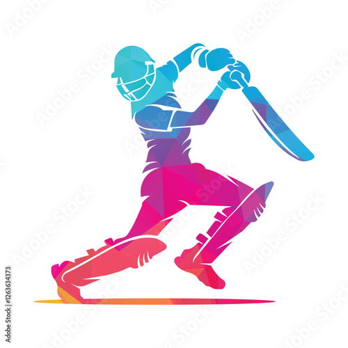 Cricket player with cover drive logo design icon vector illustration.