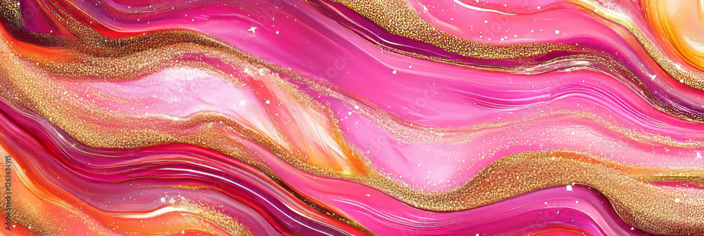 Obraz premium Shimmering pink gel texture with flowing consistency and holographic shimmer effect