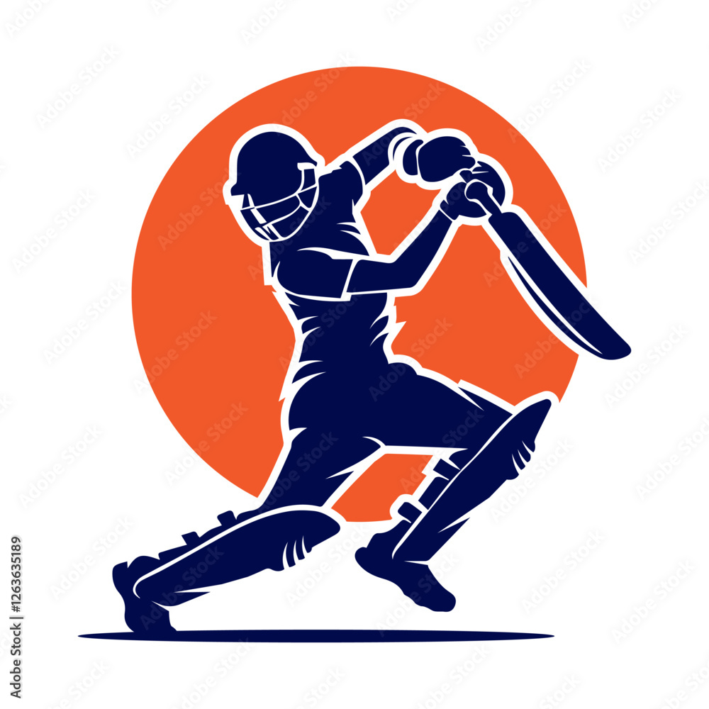 Obraz premium Cricket player with cover drive logo design icon vector illustration.