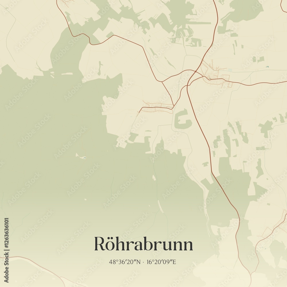 Fototapeta premium Vintage map of Röhrabrunn, Austria.