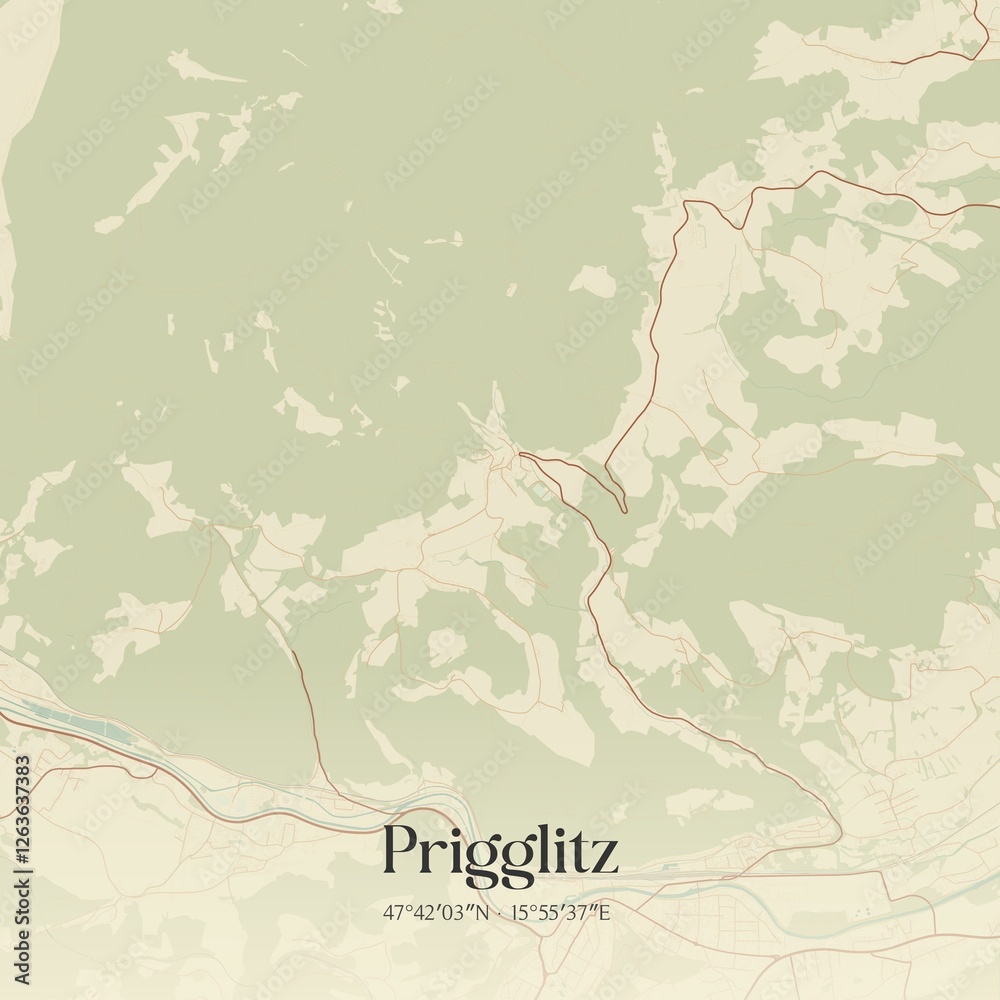 Fototapeta premium Vintage map of Prigglitz, Austria.