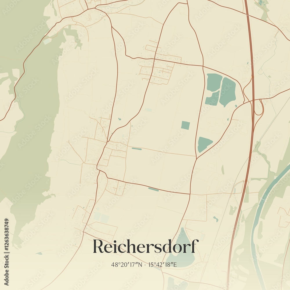 Fototapeta premium Vintage map of Reichersdorf, Austria.