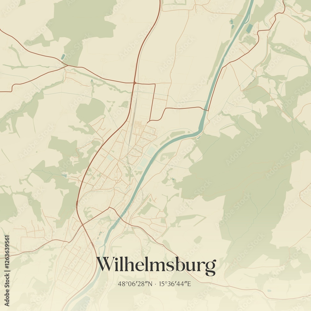 Fototapeta premium Vintage map of Wilhelmsburg, Austria.
