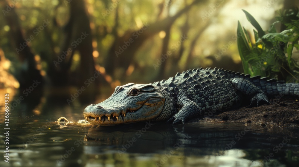 Fototapeta premium Crocodile Resting on a Riverbank Image
