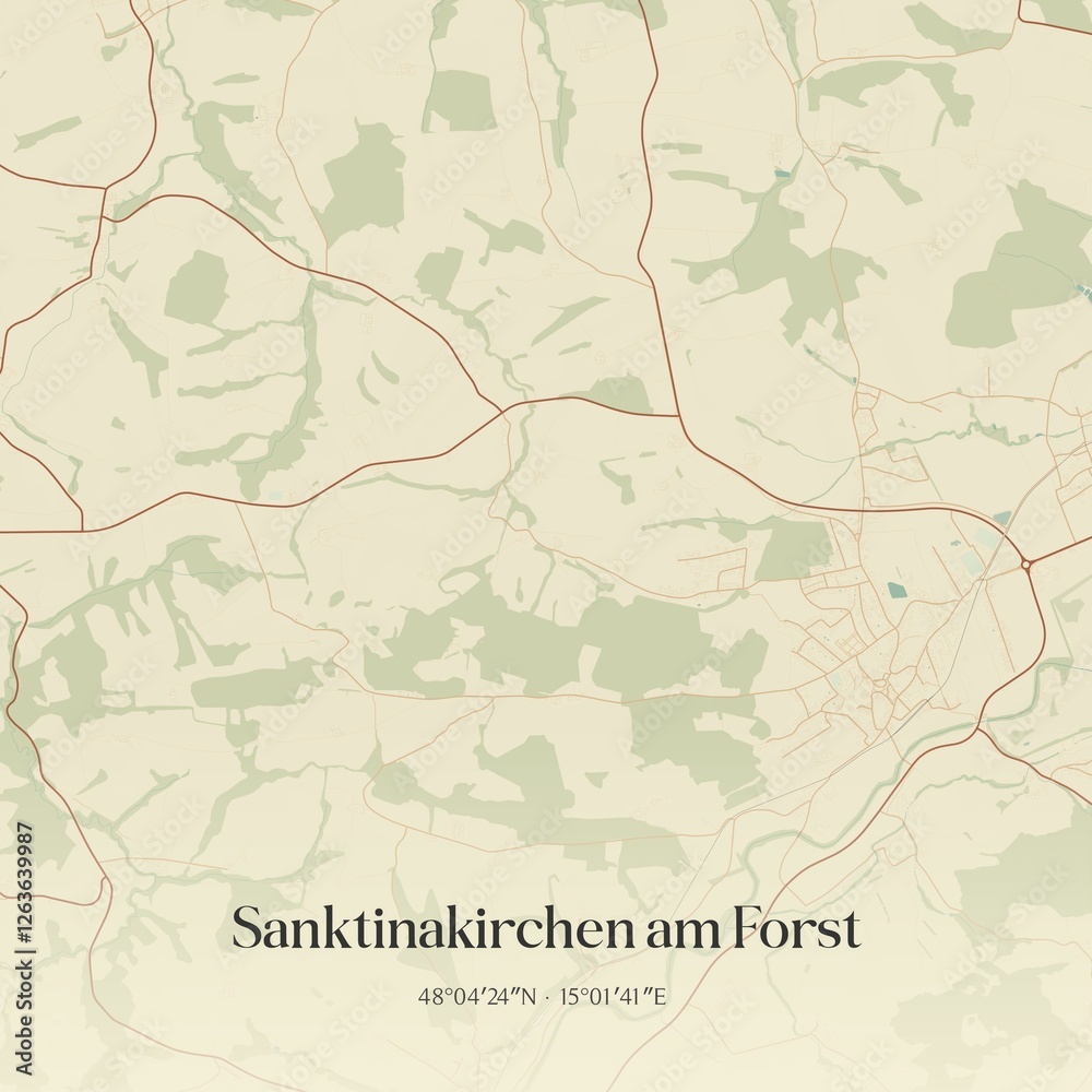 Fototapeta premium Vintage map of Sanktinakirchen am Forst, Austria.