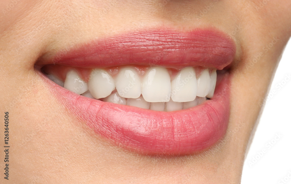 Obraz premium Young woman with healthy teeth and beautiful smile, closeup