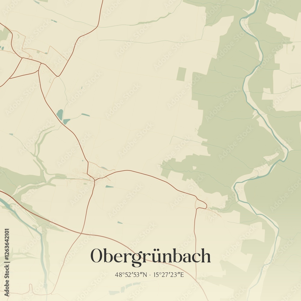 Obraz premium Vintage map of Obergrünbach, Austria.