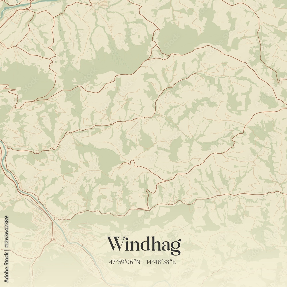 Fototapeta premium Vintage map of Windhag, Austria.