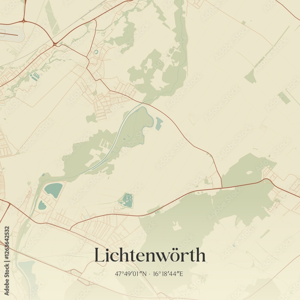Fototapeta premium Vintage map of Lichtenwörth, Austria.