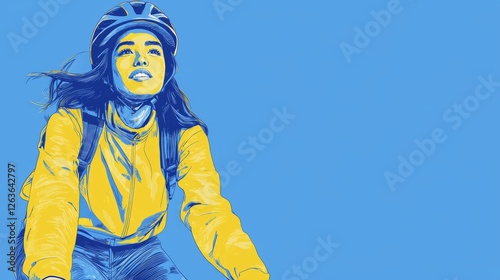 Woman Riding a Bicycle Pop art aesthetics illustration.