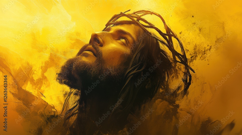 Fototapeta premium Jesus Christ Savior Banner: A reverent, inspiring design with ample copy space, celebrating spiritual devotion and timeless faith.