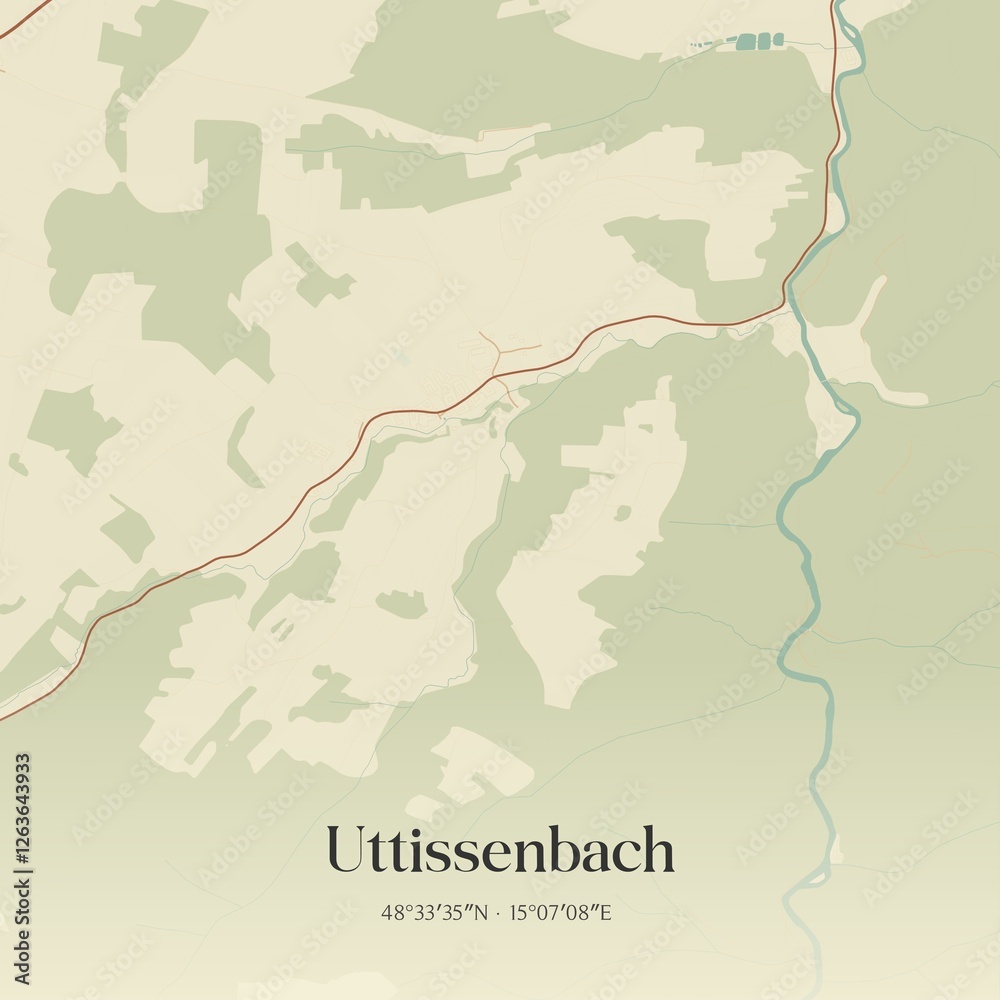 Fototapeta premium Vintage map of Uttissenbach, Austria.