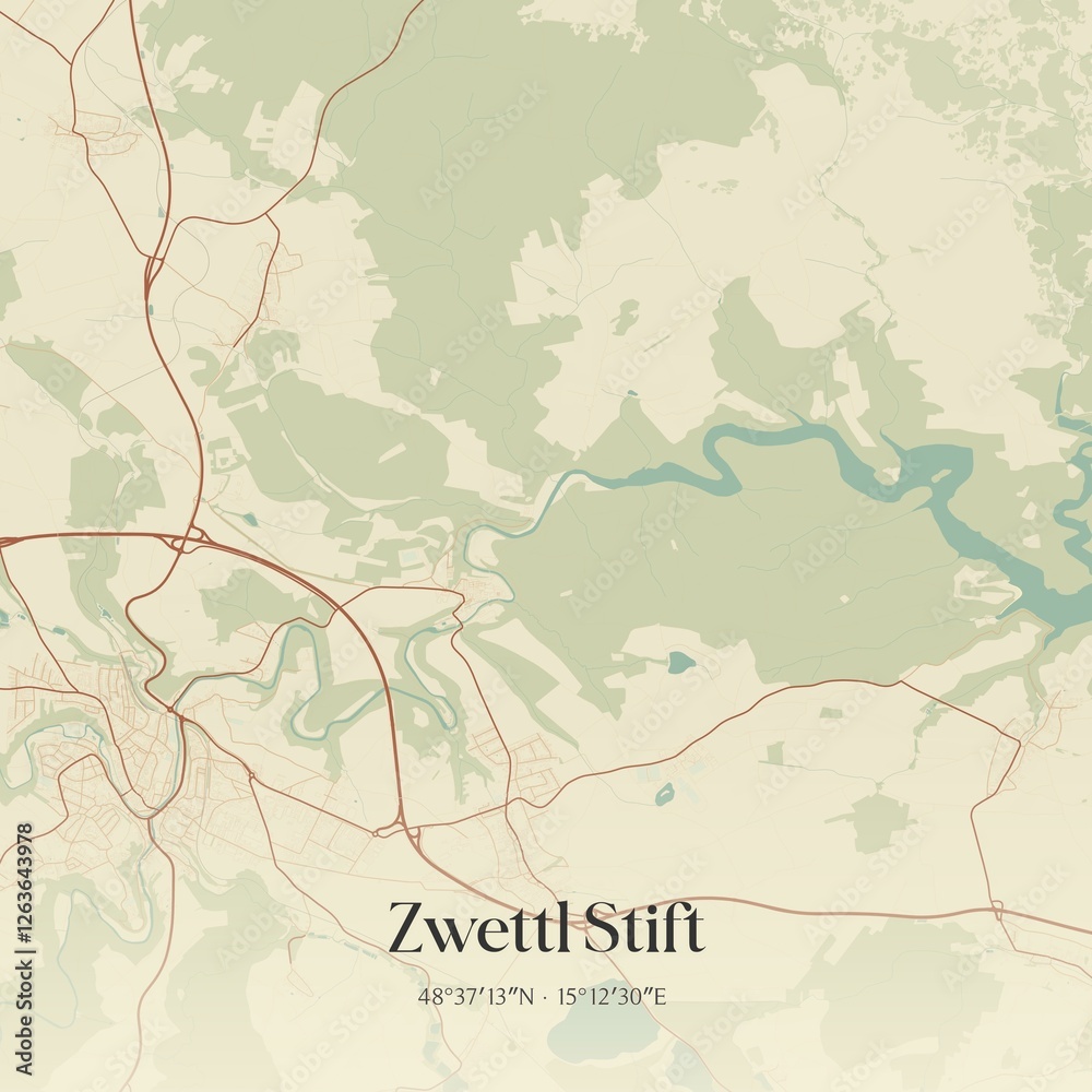 Fototapeta premium Vintage map of Zwettl Stift, Austria.