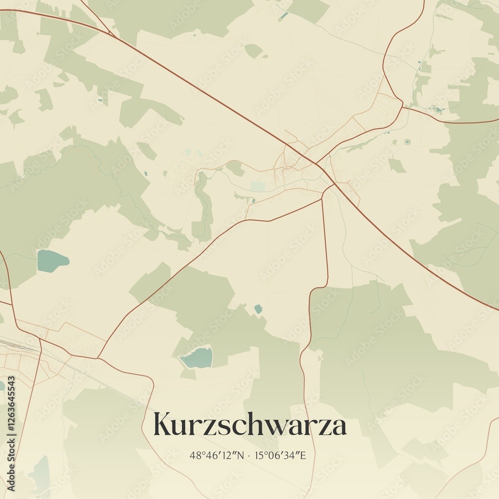 Fototapeta premium Vintage map of Kurzschwarza, Austria.