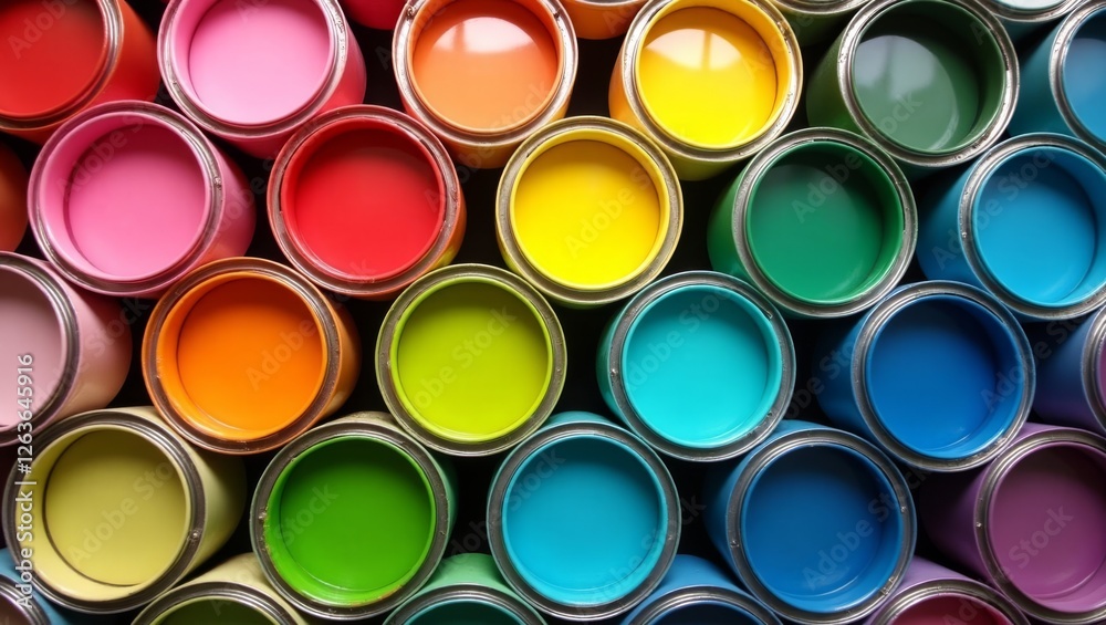Vibrant array of open paint cans Vibrant array of open paint cans