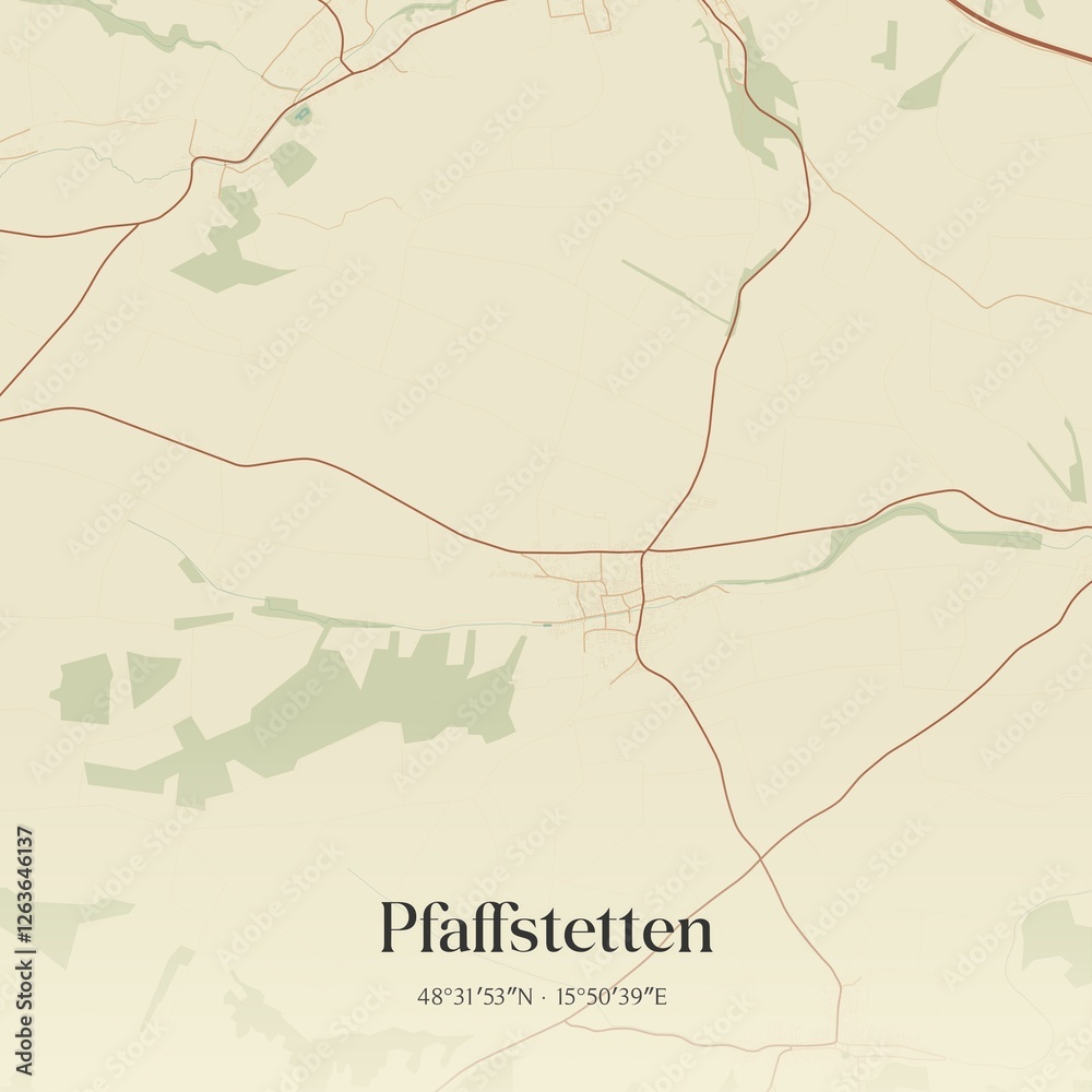 Fototapeta premium Vintage map of Pfaffstetten, Austria.