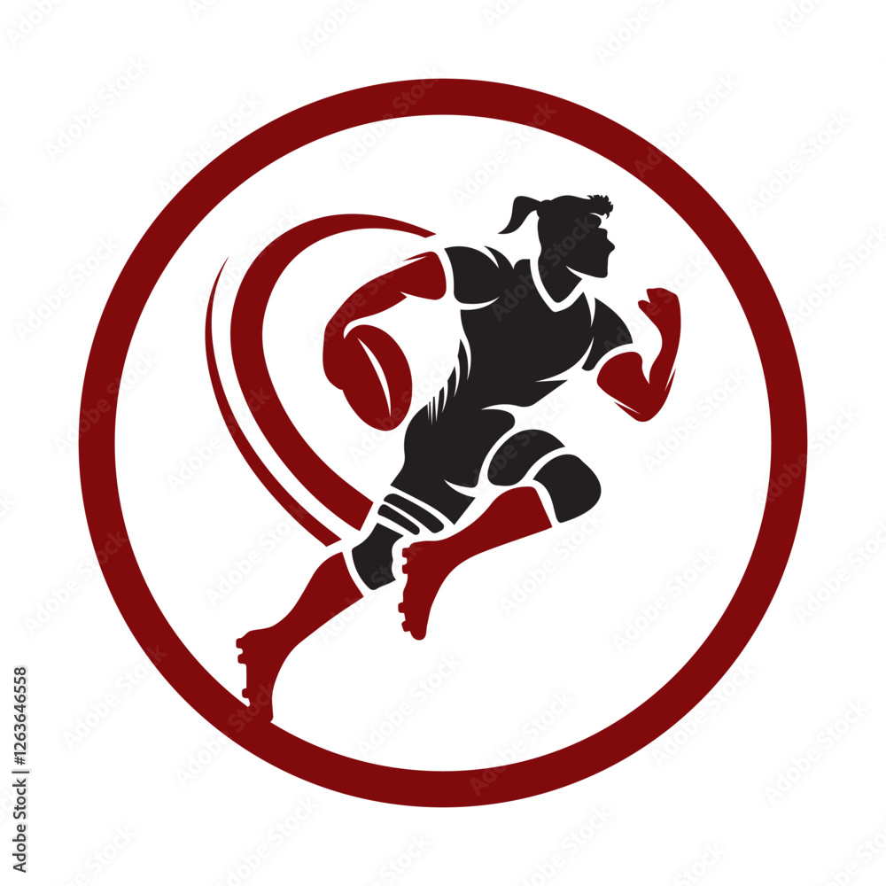 Rugby player running with ball vector silhouette. Rugby player logo vector illustration icon. Rugby player running with ball vector silhouette. Rugby player logo vector illustration icon.