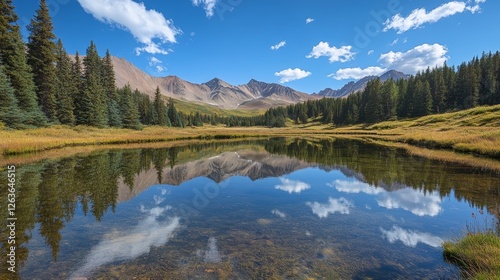 Crystal Clear Sky Over Reflecting Mountain Lake