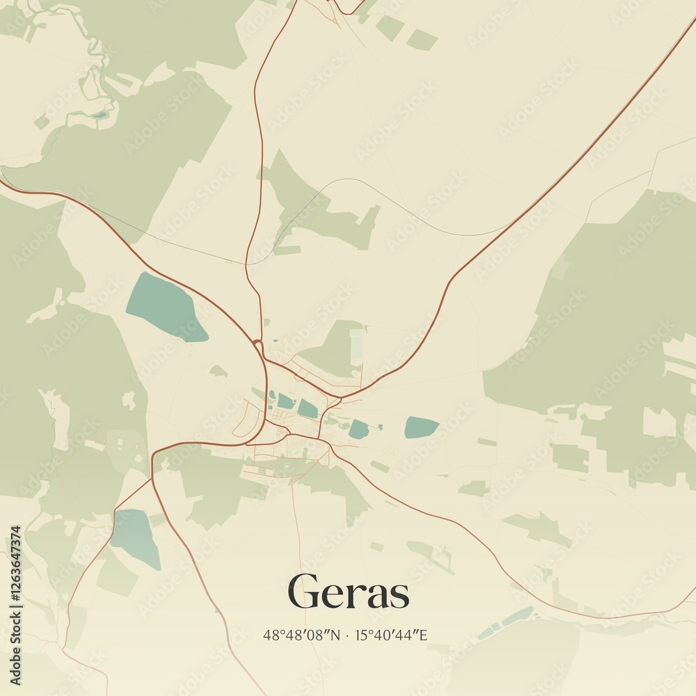 Fototapeta premium Vintage map of Geras, Austria.