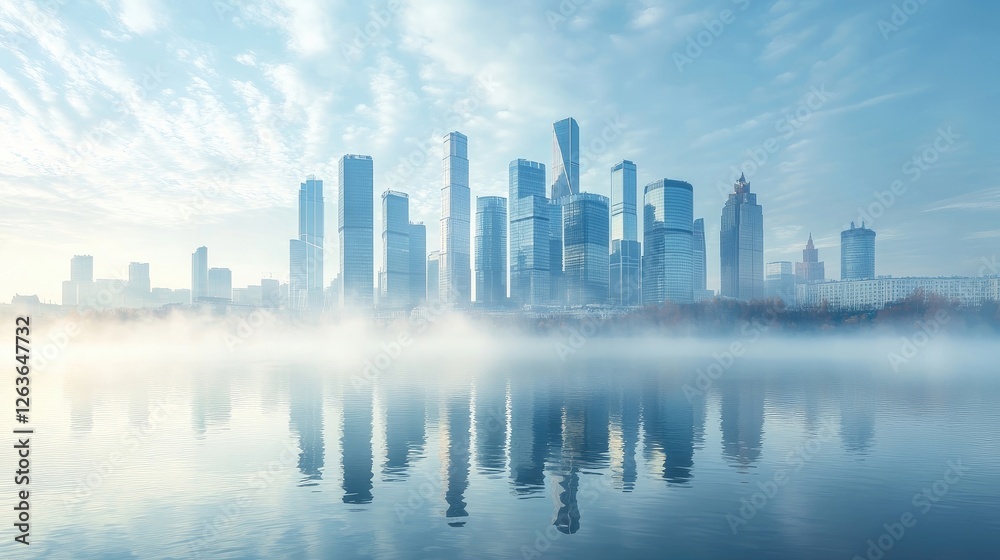 Obraz premium City skyline from across the river towards modern district at daytime. Concept of data protection, regulation, and privacy for all individuals