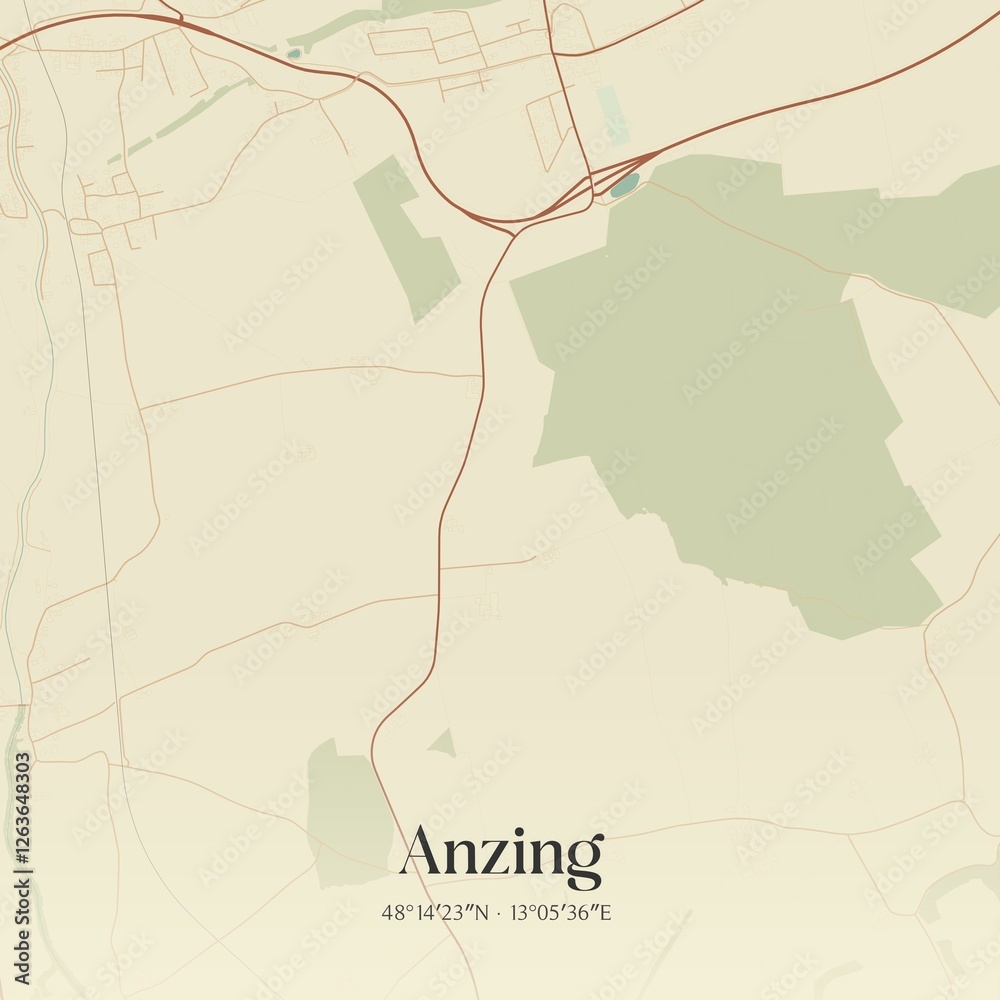 Fototapeta premium Vintage map of Anzing, Austria.