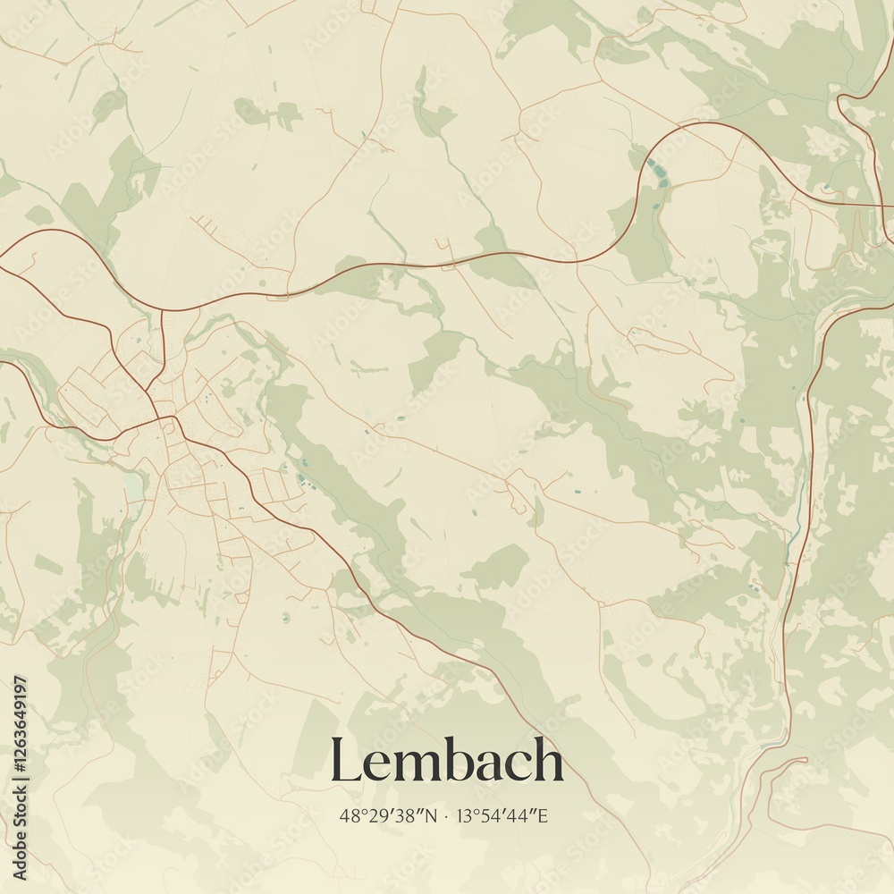 Fototapeta premium Vintage map of Lembach, Austria.