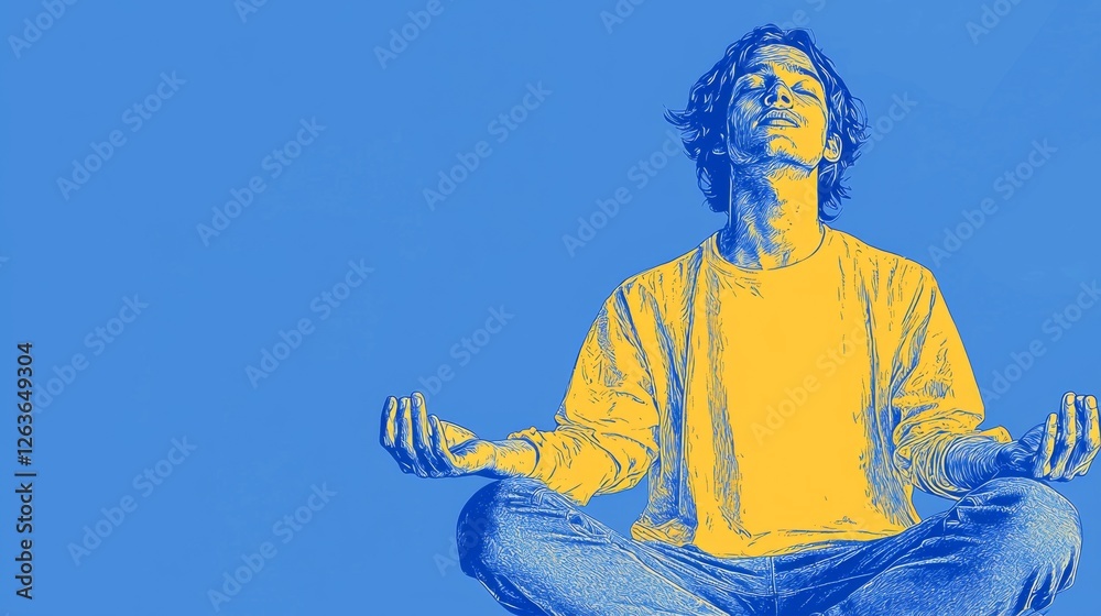 Obraz premium Man Practicing Yoga Pop art aesthetics illustration.