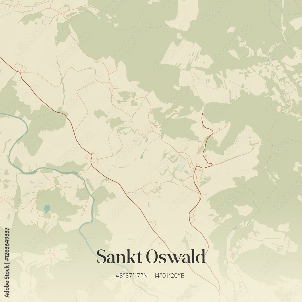 Fototapeta premium Vintage map of Sankt Oswald, Austria.